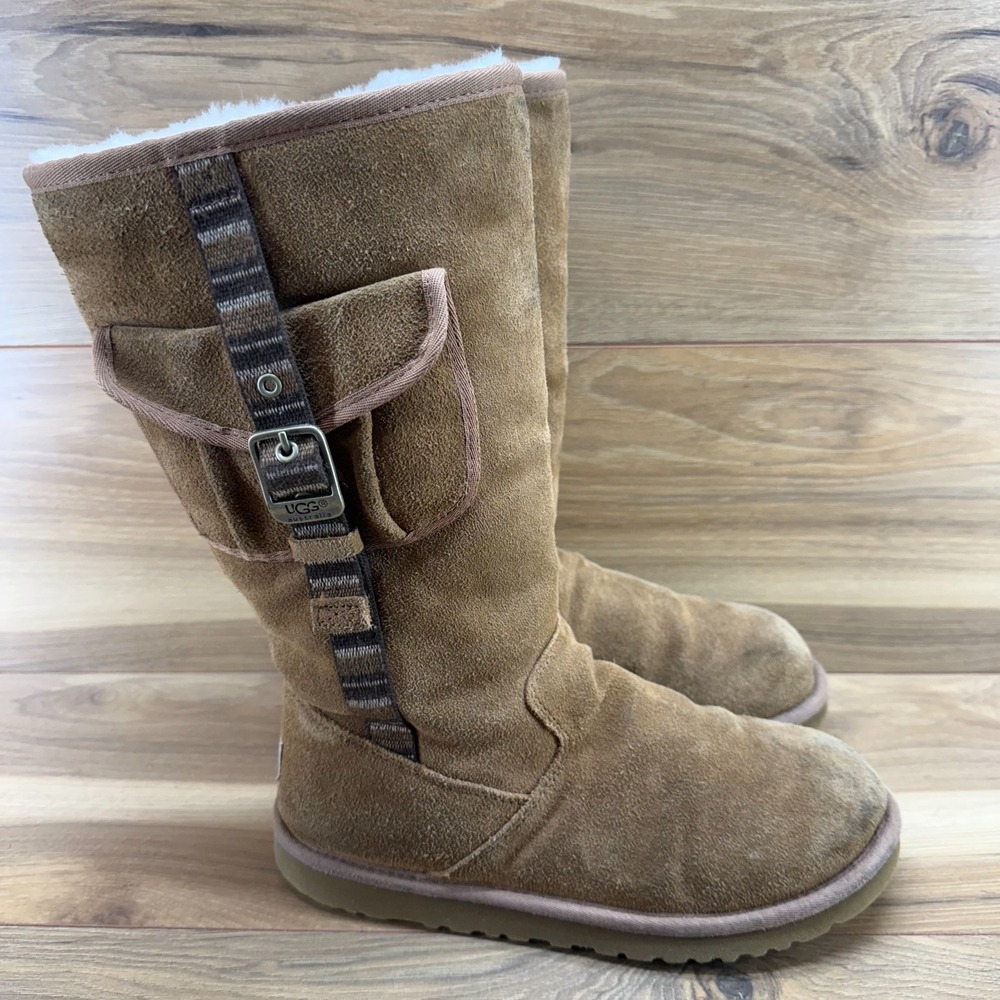 UGG Cargo Pocket Y2K Big Girls Youth 6 Chestnut Suede Zip